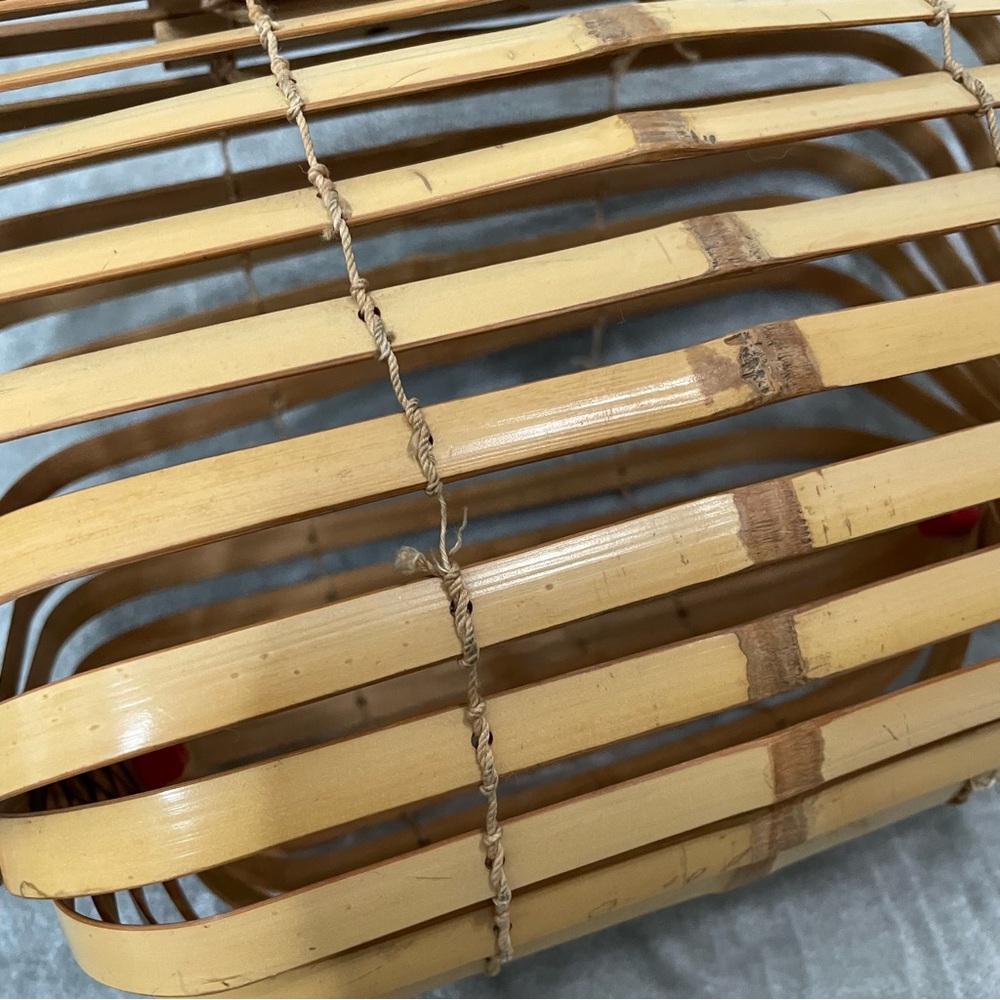 Vintage Japanese Style Bamboo Cage Purse Collapsible Accordion Folding Tote - Picture 10 of 13